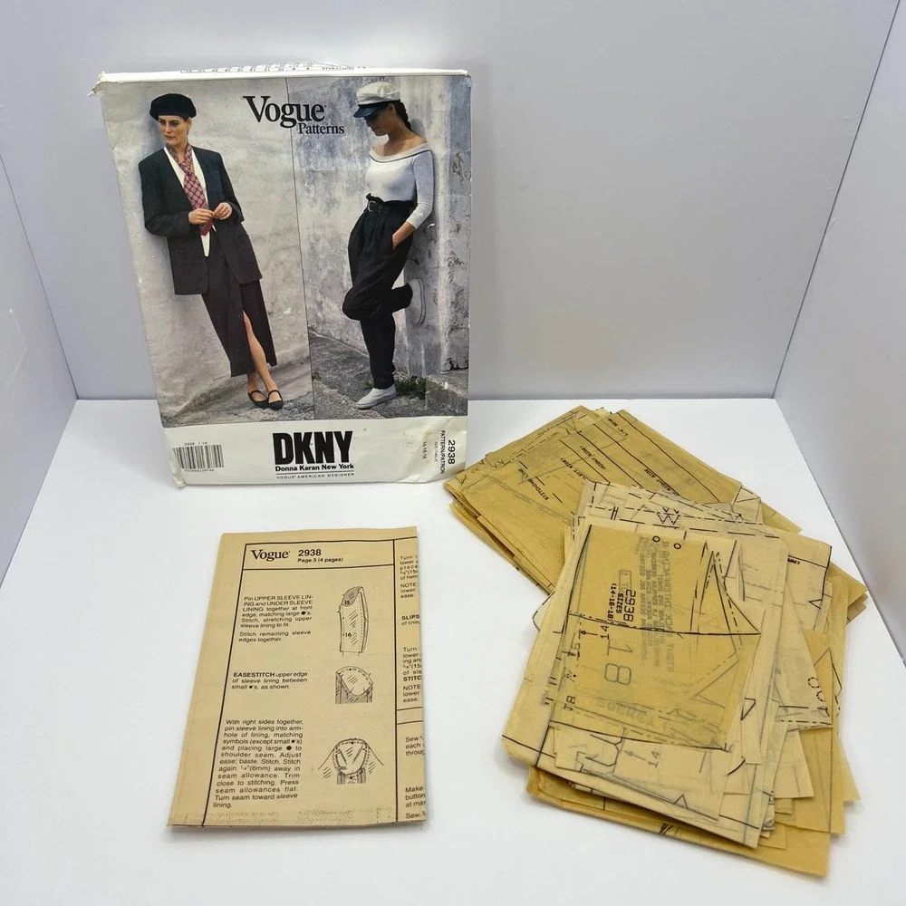 90s Vogue DKNY Sewing Pattern 2938 Women 14-18 Jacket Skirt Pants Vintage Boxy
